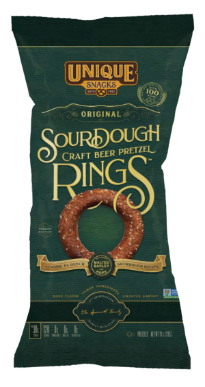 11oz bag of Unique Snacks Sourdough Craft Beer Pretzel Rings