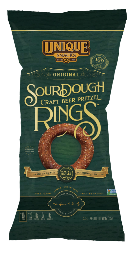 11oz bag of Unique Snacks Sourdough Craft Beer Pretzel Rings